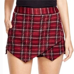 Aqua Burgundy Plaid Origami Skorts Short Skirt Size XS